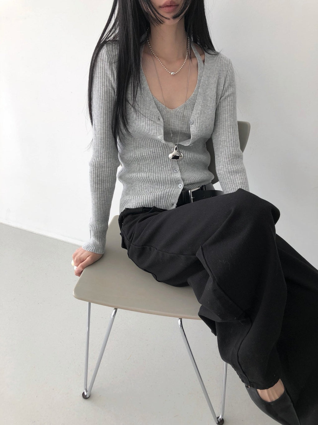 Ribbed Knit Cardigan and Tank Top Set