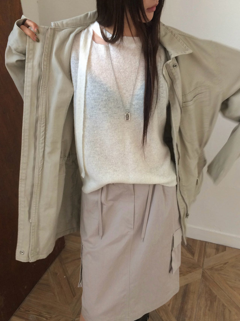 Off-Shoulder Strap Cutout Loose Fit Long Sleeve Knit Top