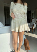 OUPPT Floral Embroidery Scallop Hem Shorts