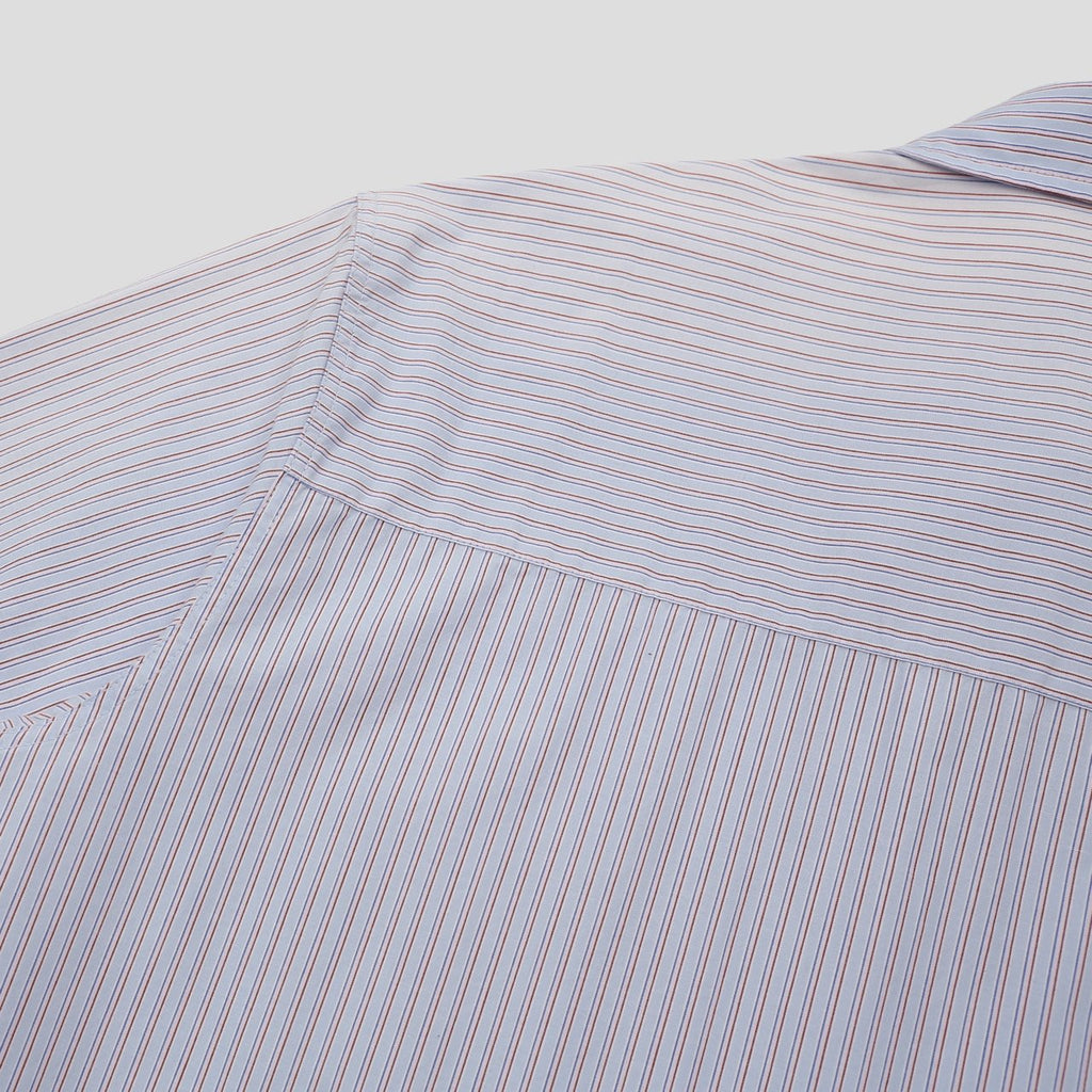 Sky blue striped shirt hem and stripe detail