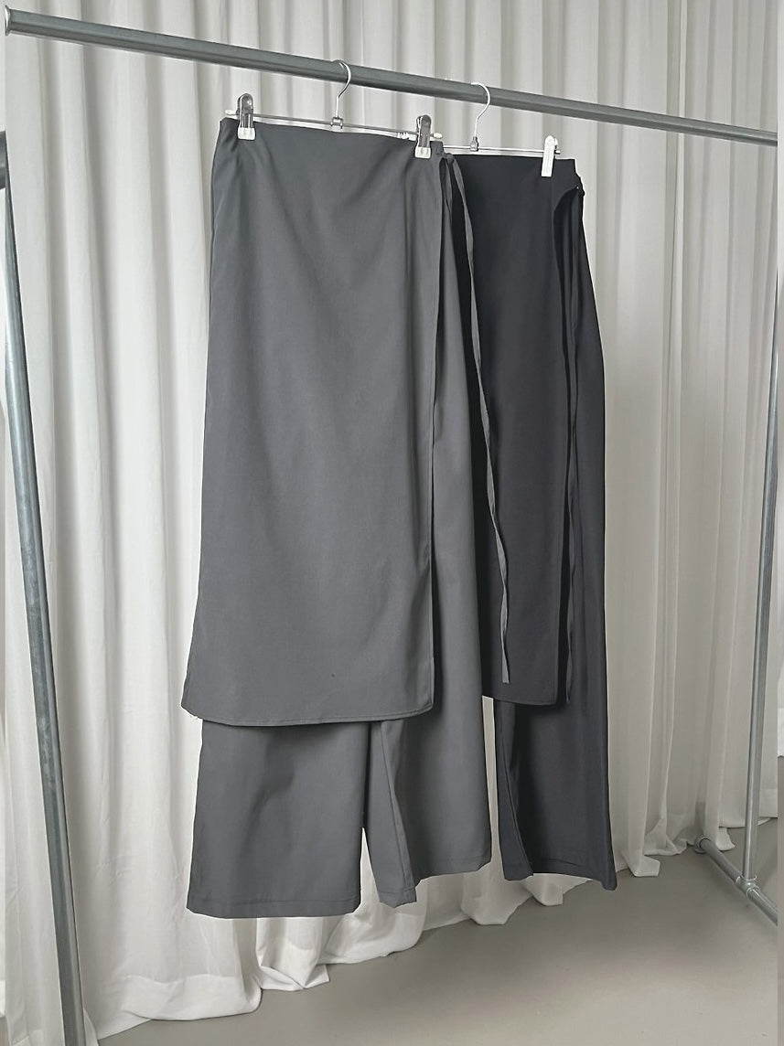 Wrap Overlay Wide Leg Pants with Side Tie