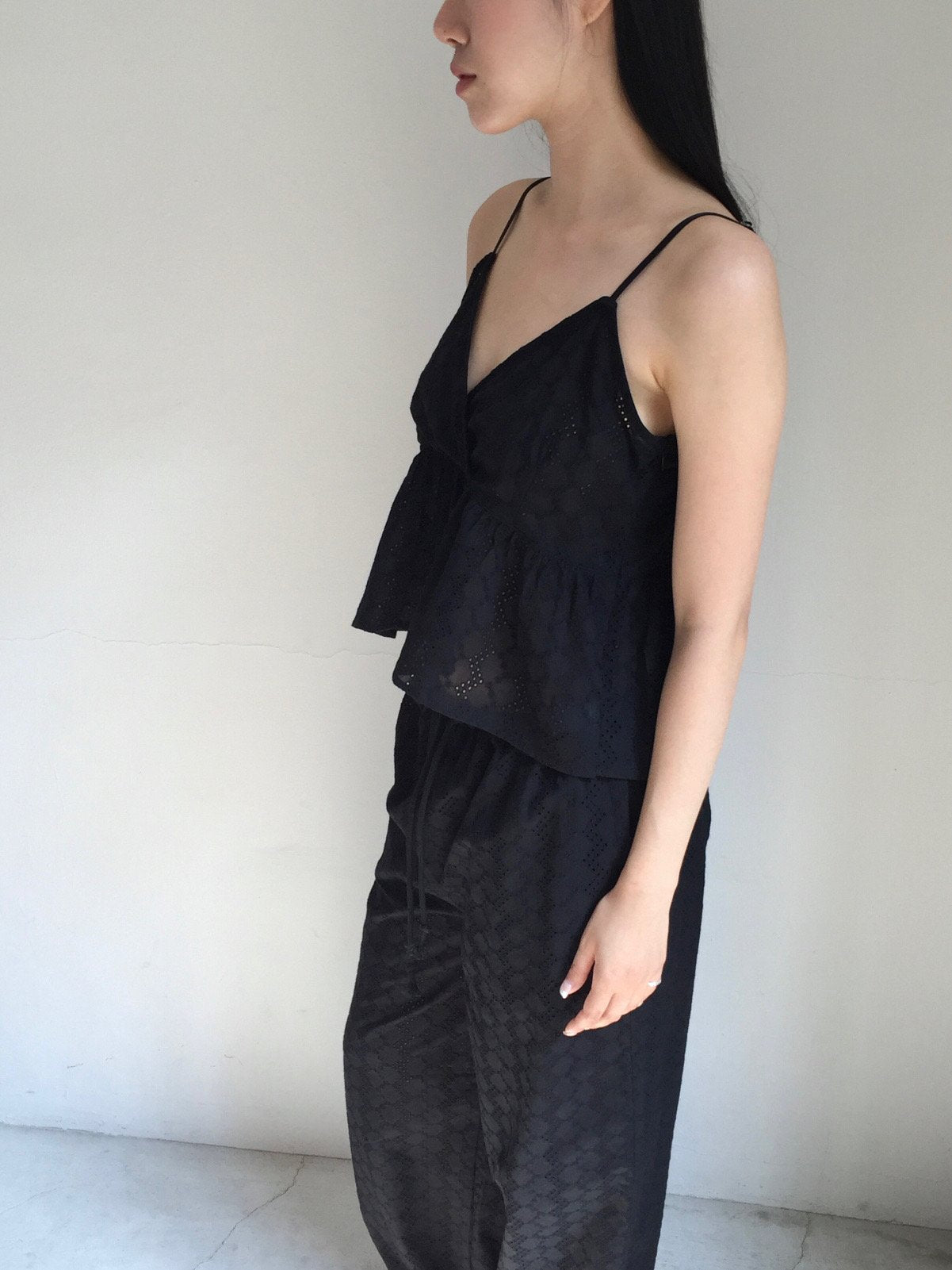 Lovemoment Eyelet Lace V-Neck Spaghetti Strap Tank Top (+Optional Pants)