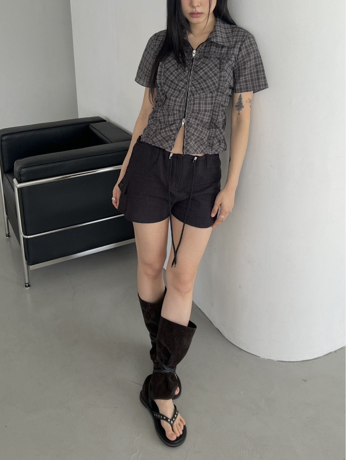 ASKHAKI Cargo Pocket Double Zip High-Waist Shorts