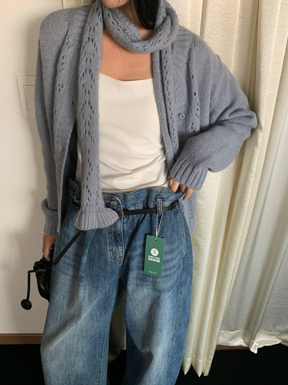 knitted scarf with tassel ends
