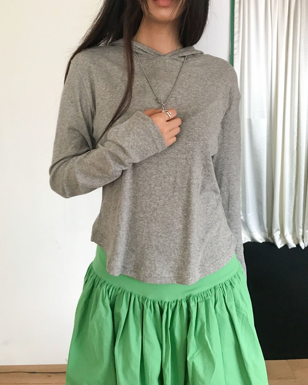 Draped Hood Long Sleeve Cropped Top