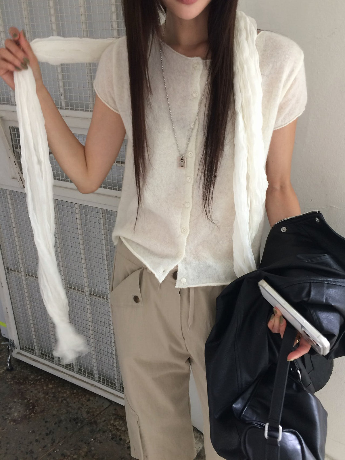 Front Button Cropped Cap Sleeve Knit Vest