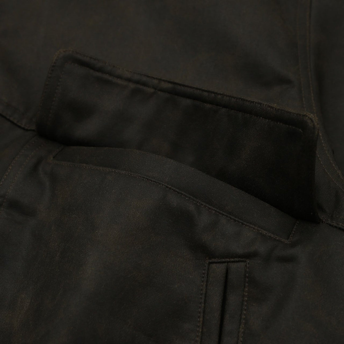 Khaki brown crackle Harrington jacket collar and front fastening