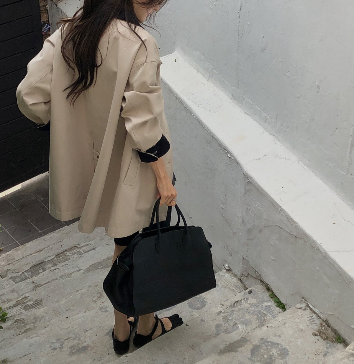 Oversized Contrast Collar Corduroy Trim Long Coat