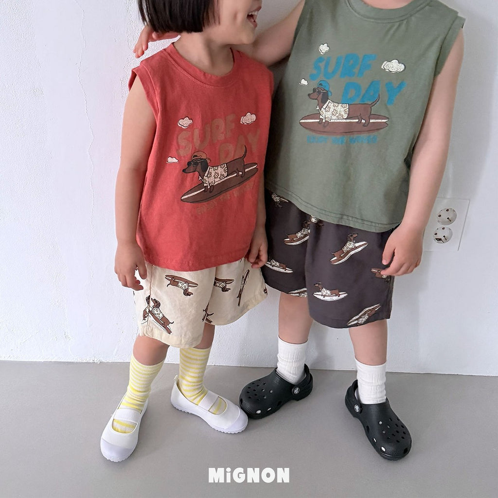 Mignon Surf Day Graphic Sleeveless Top & Printed Shorts Set — Cotton — Kids