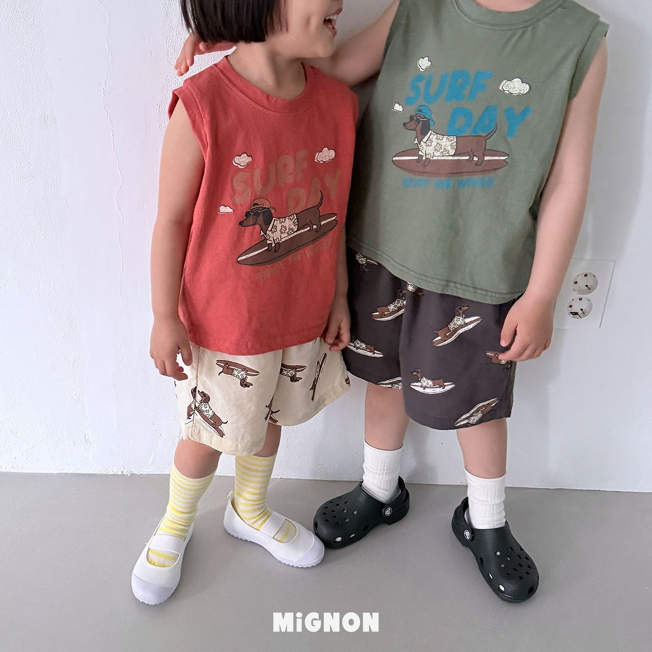 Mignon Surf Day Graphic Sleeveless Top & Printed Shorts Set — Cotton — Kids
