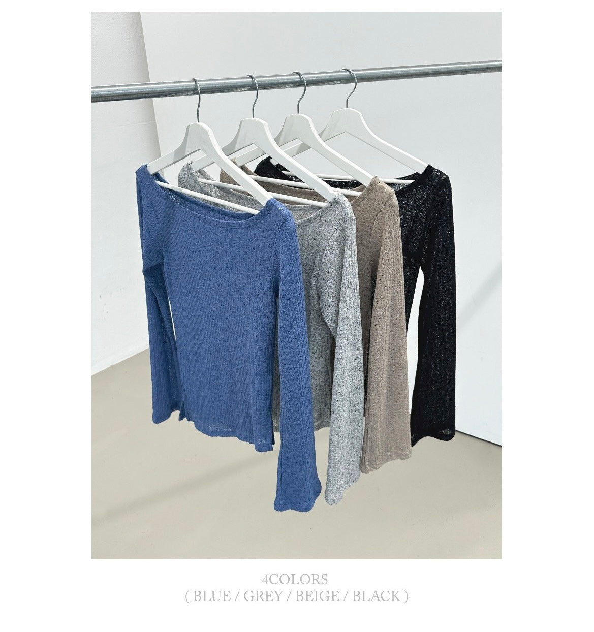 ASKHAKI Off-Shoulder Wide Neck Flare Cuff Asymmetric Hem Knit Top
