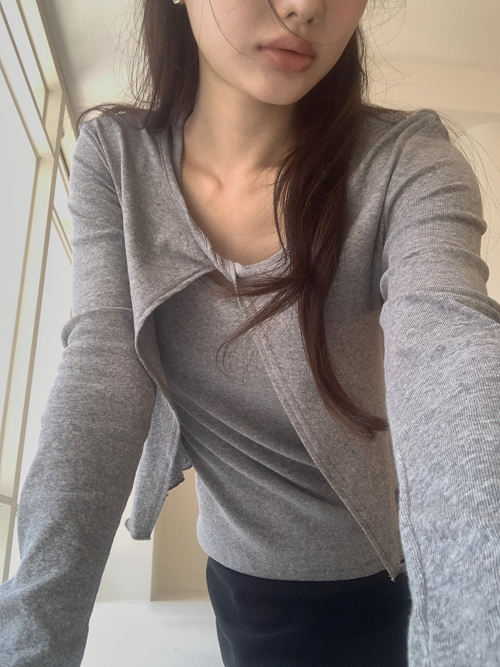Frill Layered Detail Cropped Long Sleeve Top