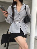 Stripe Texture Button-Down Shirt with Drawstring Waist
