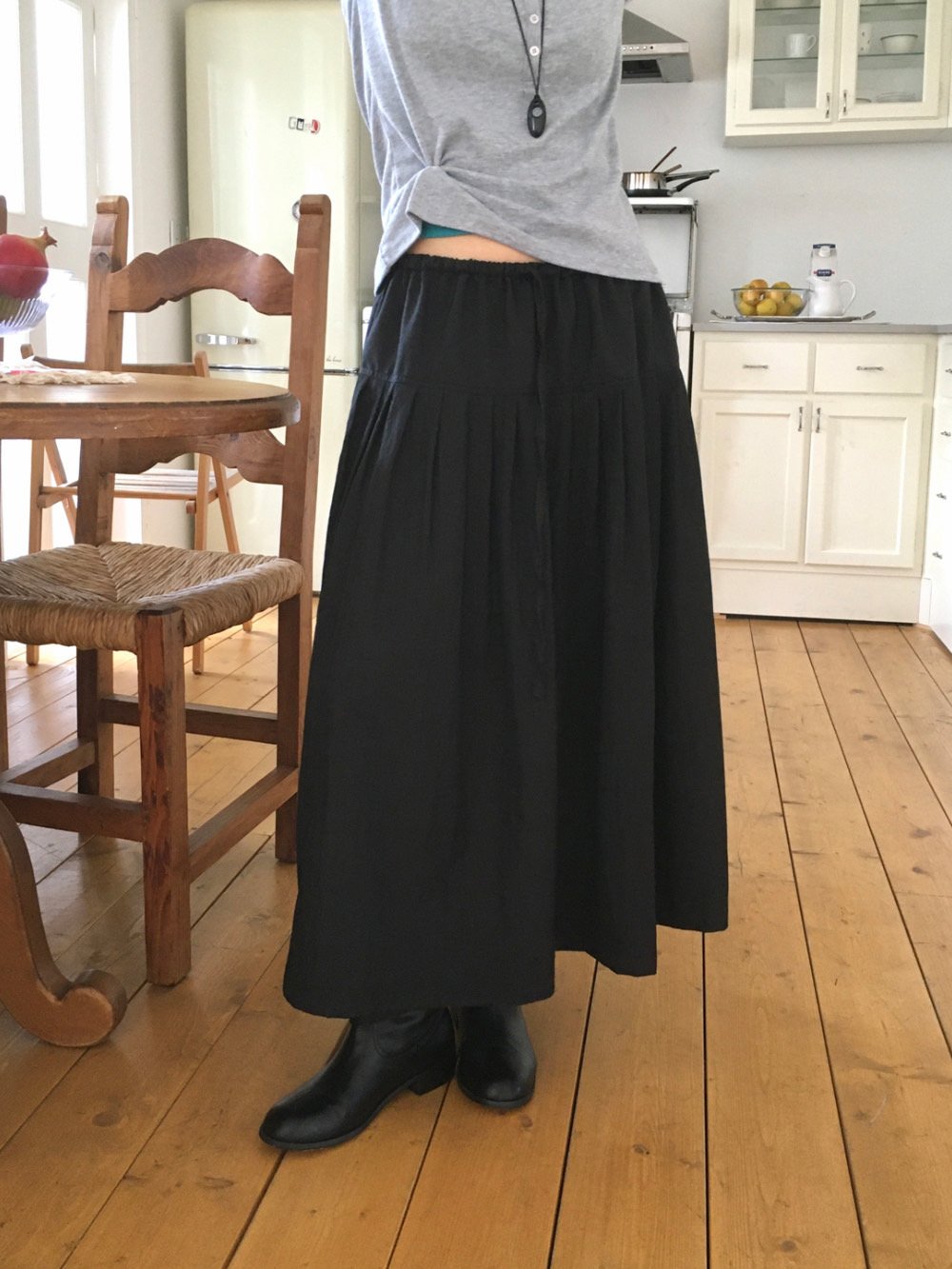 Pleated Midi Skirt with Drawstring Elastic Waist