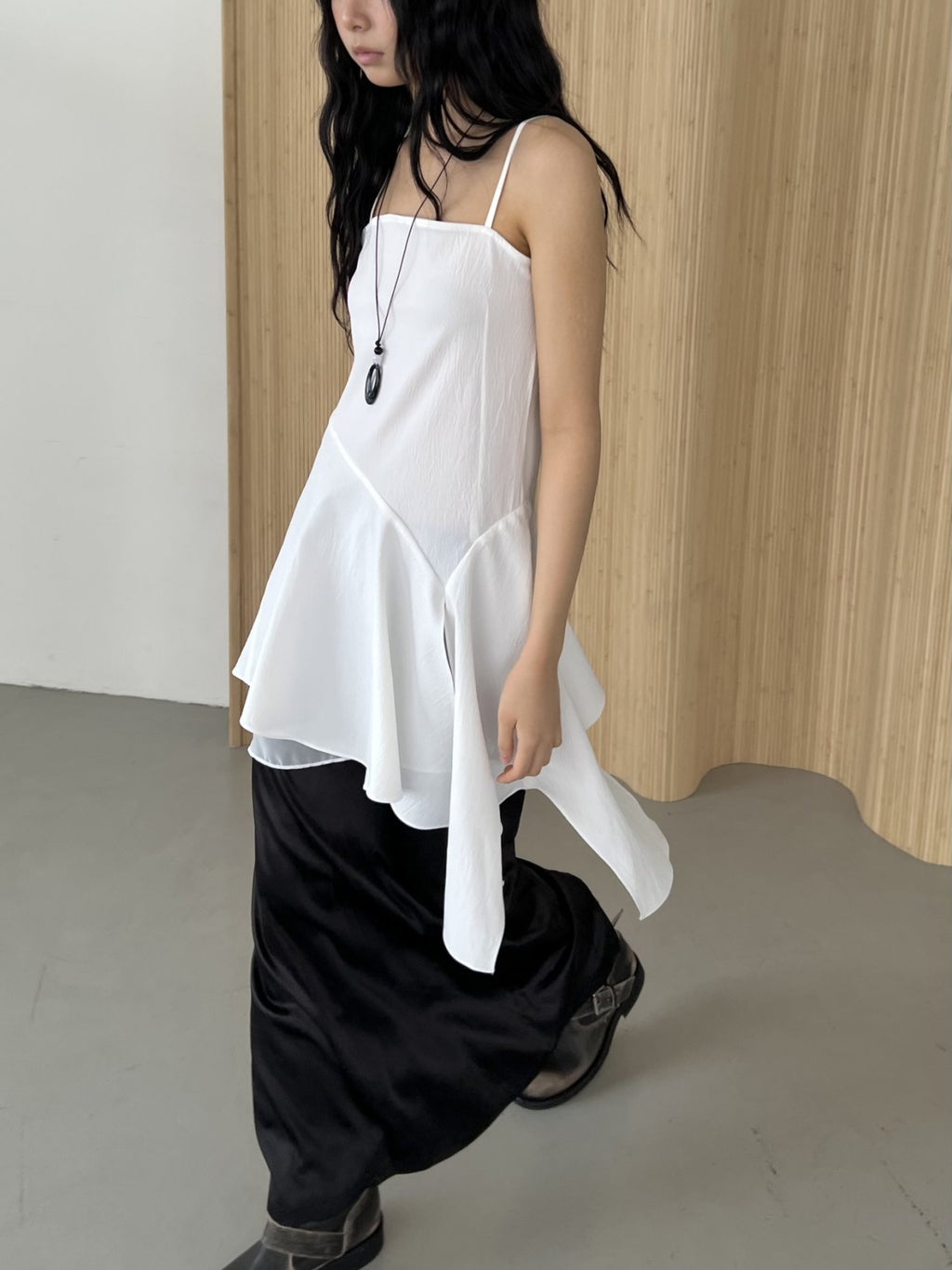 ASKHAKI Square Neck Chiffon Flare Mini Dress