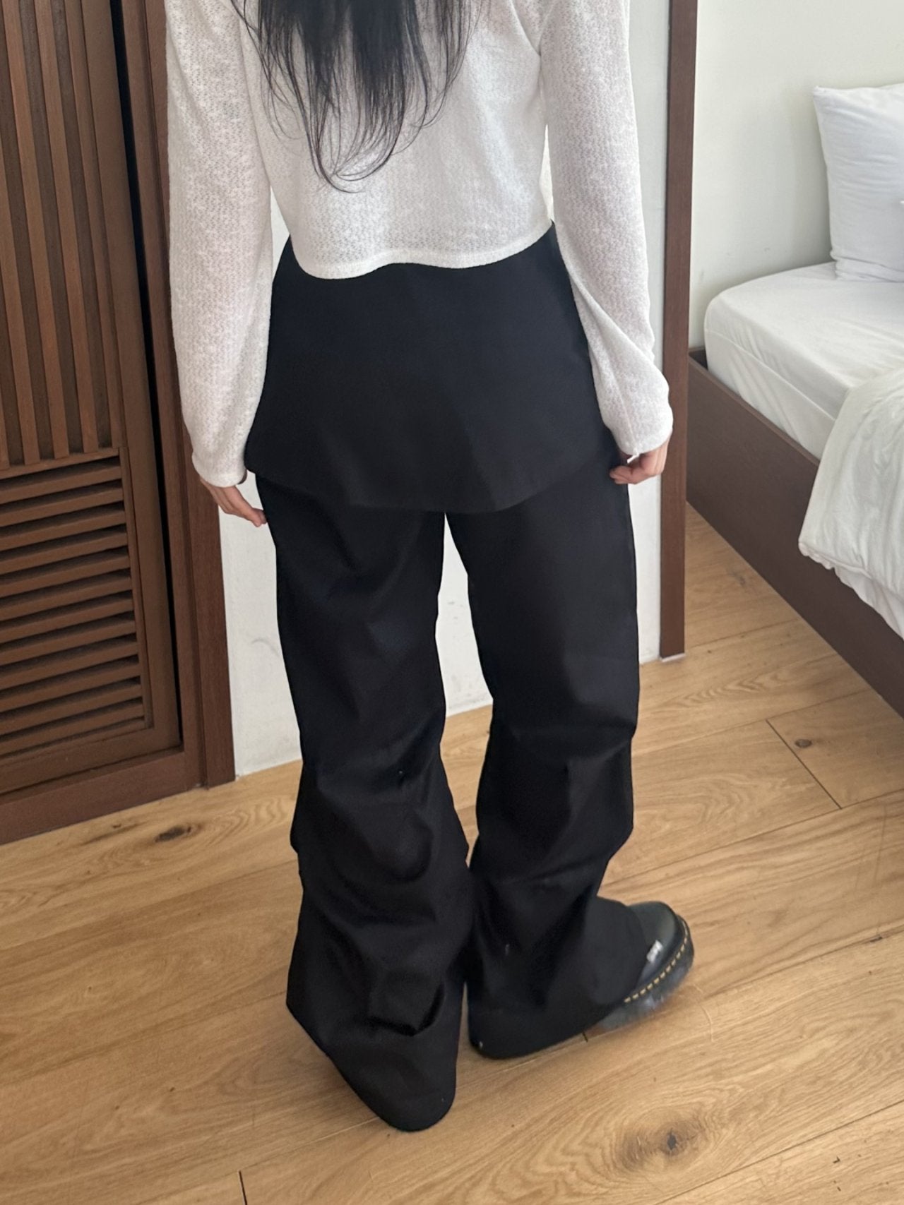 ASKHAKI Skirt-Overlay Wide Flare Trousers Set