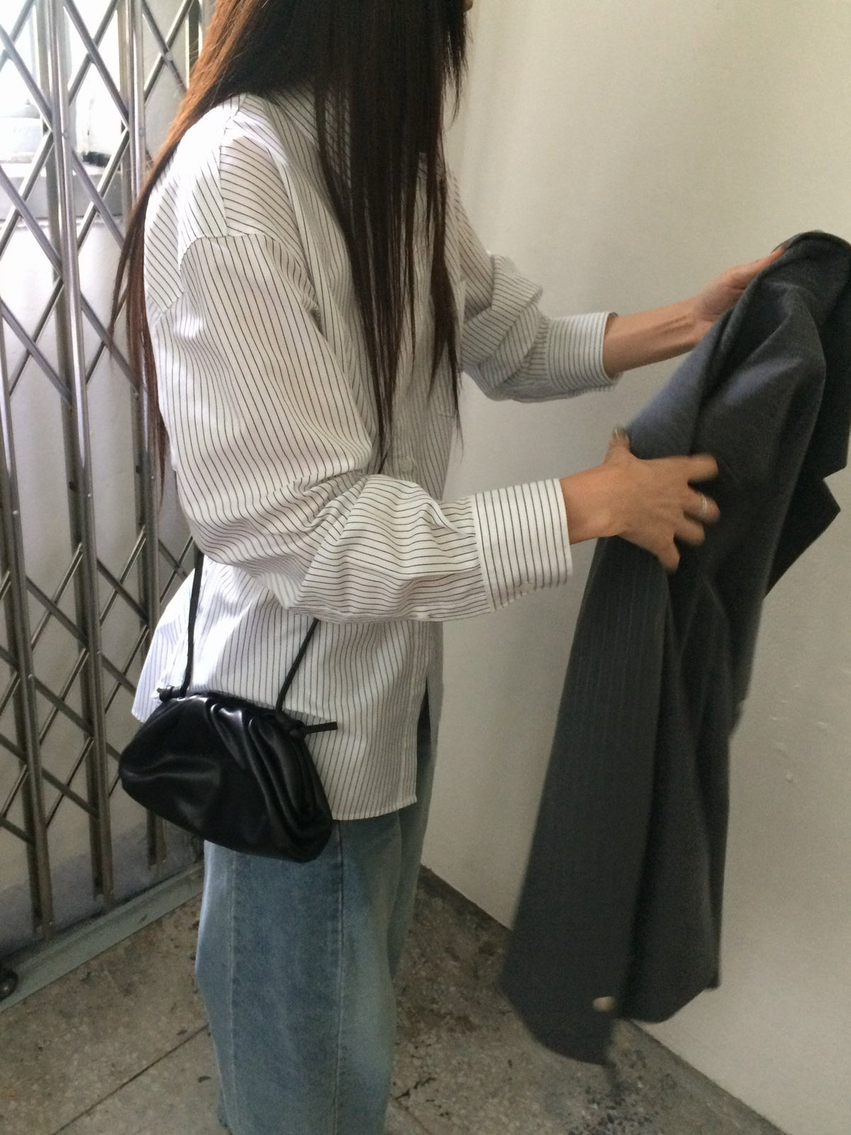 Stripe Overfit Shirt with Back Drawstring Detail
