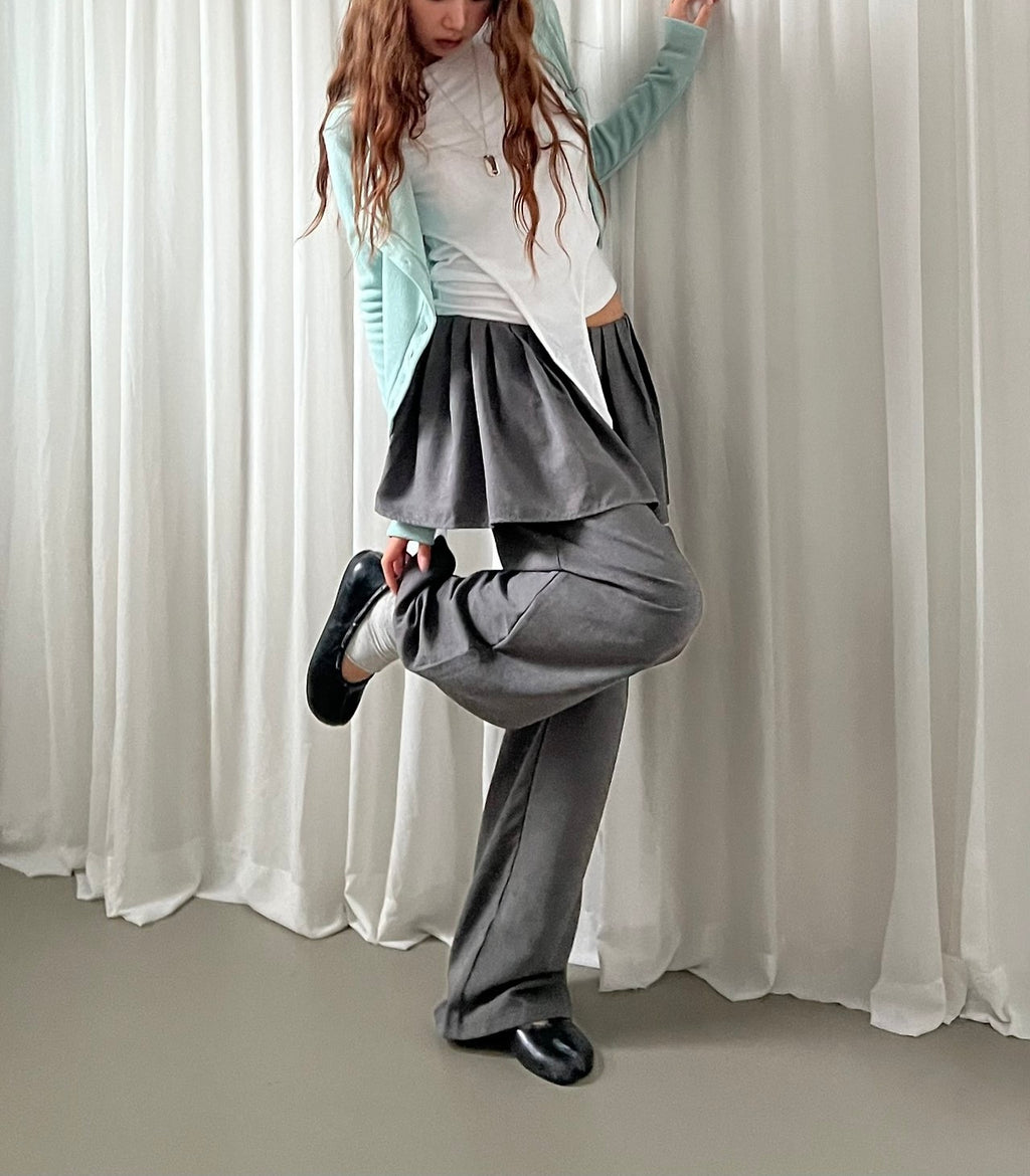 Pleated Skirt Overlay Wide Leg Pants