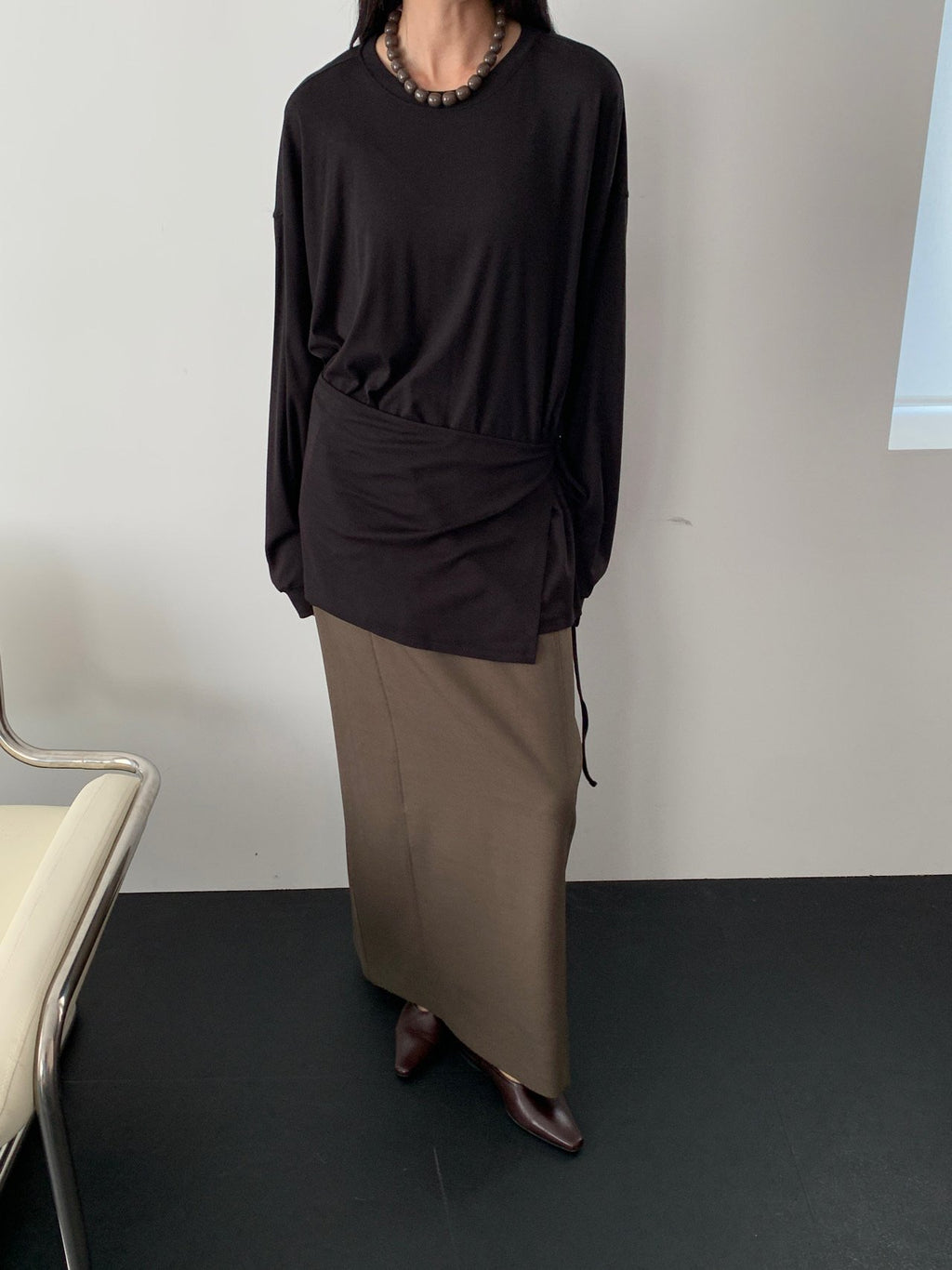 Cream wrap top set full view