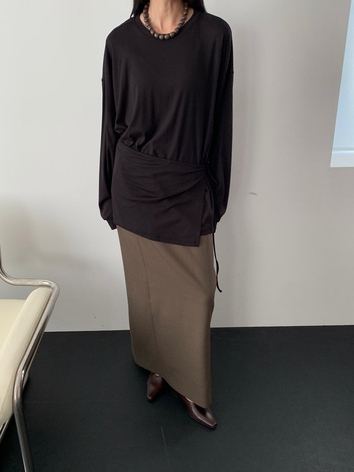 Cream wrap top set full view