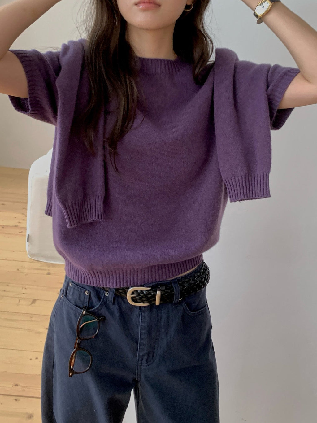Crew Neck Short Sleeve Wool Knit Pullover