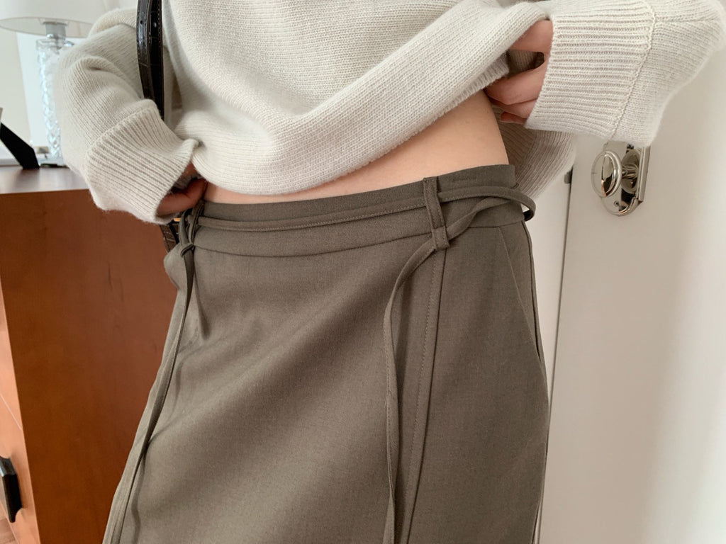 Khaki Brown Roa long skirt front view