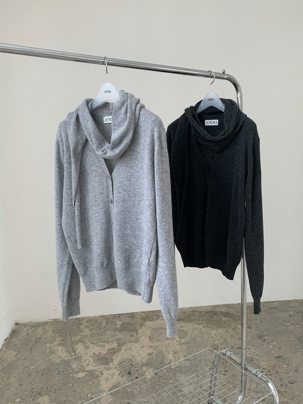 V-Neck Button Knit Cardigan with Set Scarf
