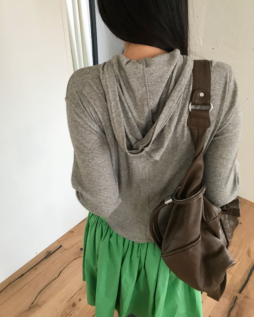Draped Hood Long Sleeve Cropped Top