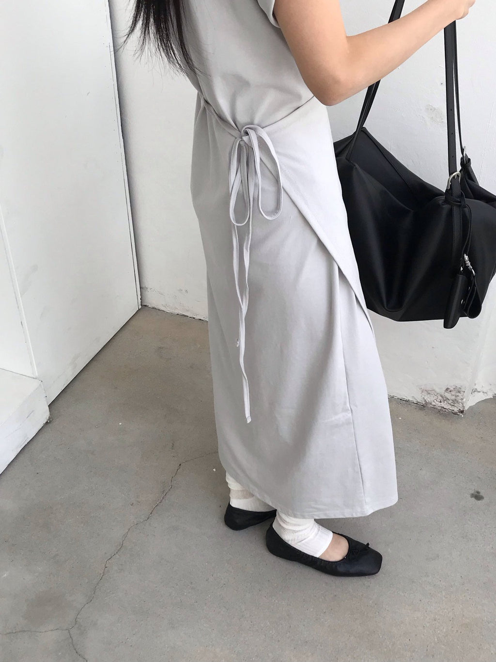 Jeiin Crew Neck Short Sleeve Wrap Panel Midi Dress