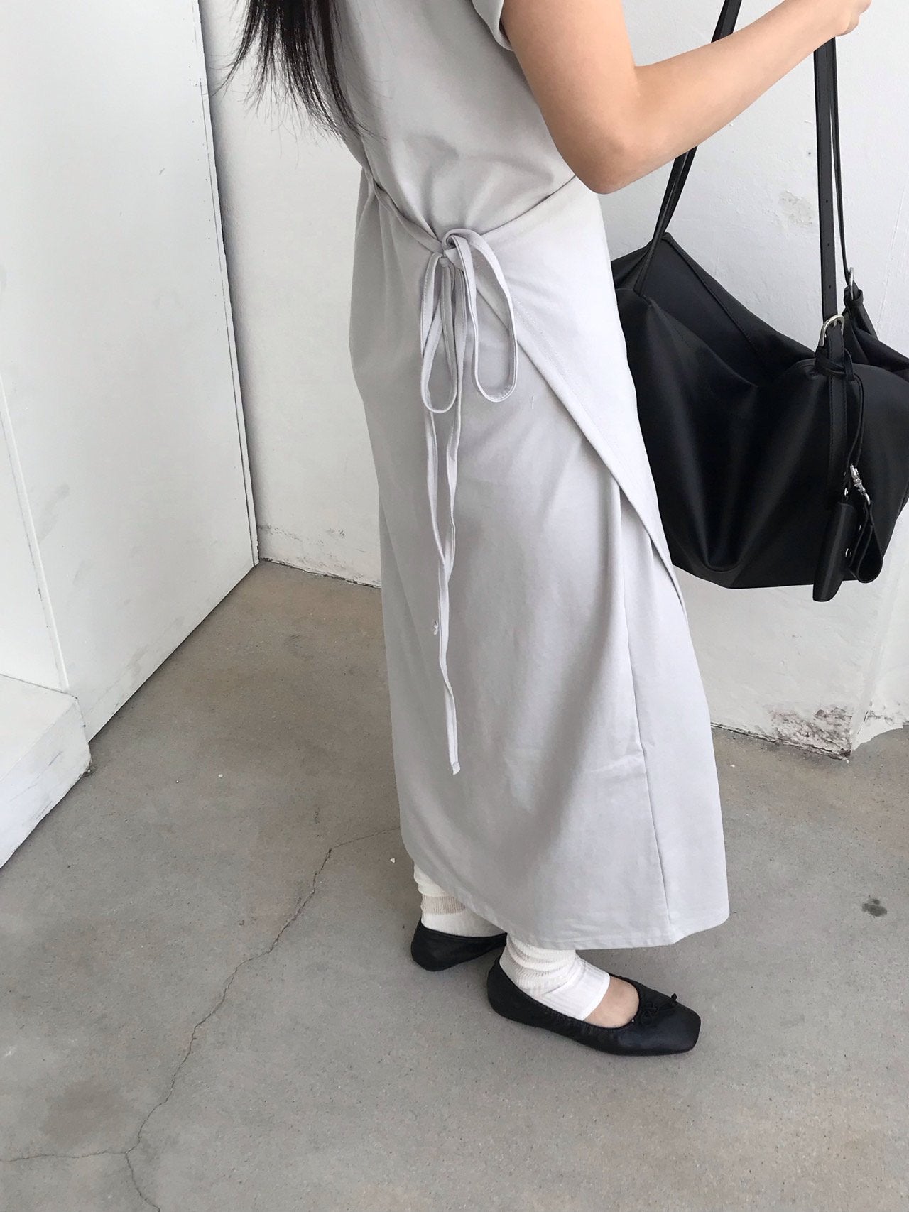 Jeiin Crew Neck Short Sleeve Wrap Panel Midi Dress