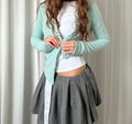 Snap Button Cropped Rib Knit Cardigan