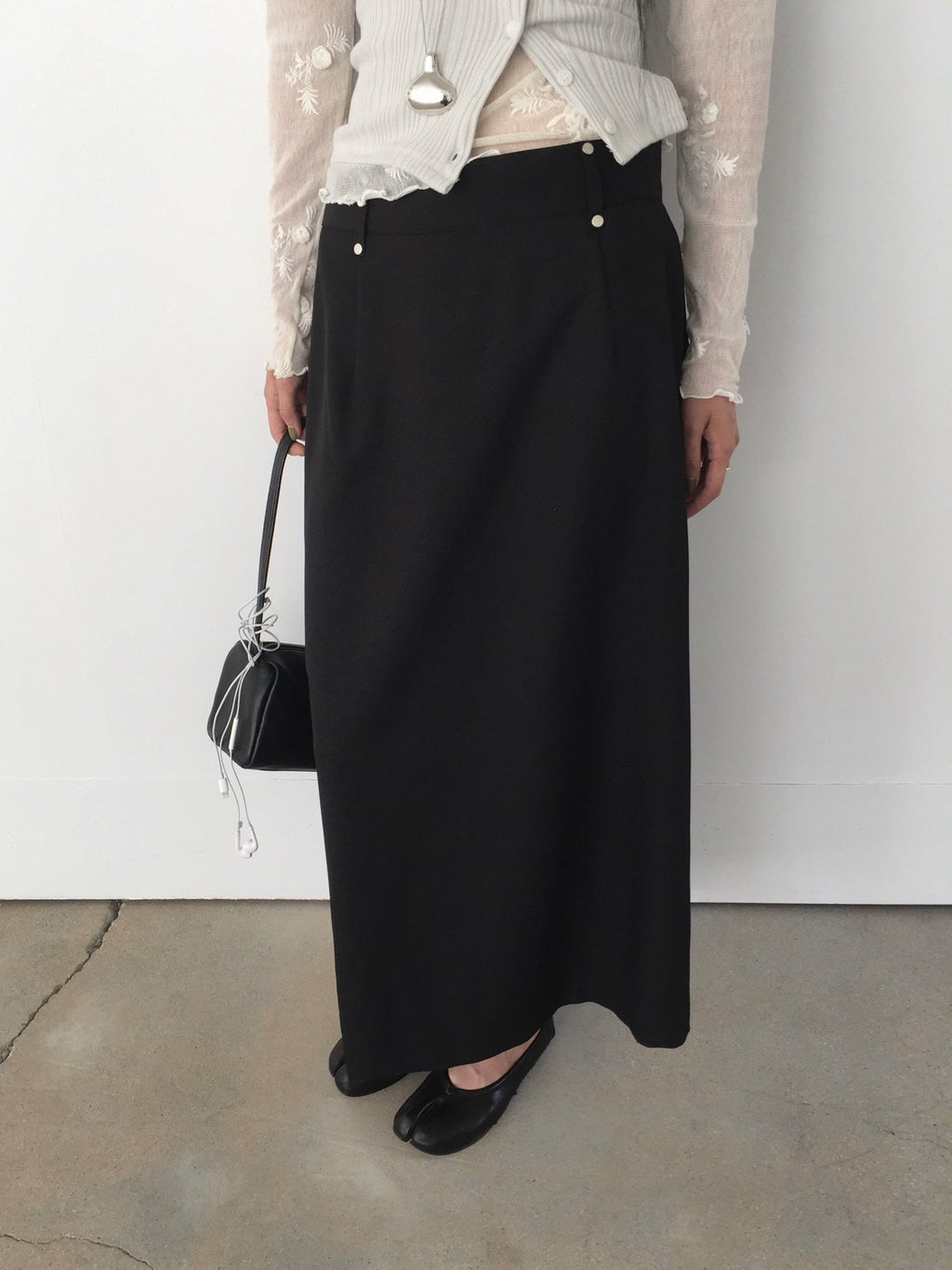Stud Detail High Waist Maxi Skirt