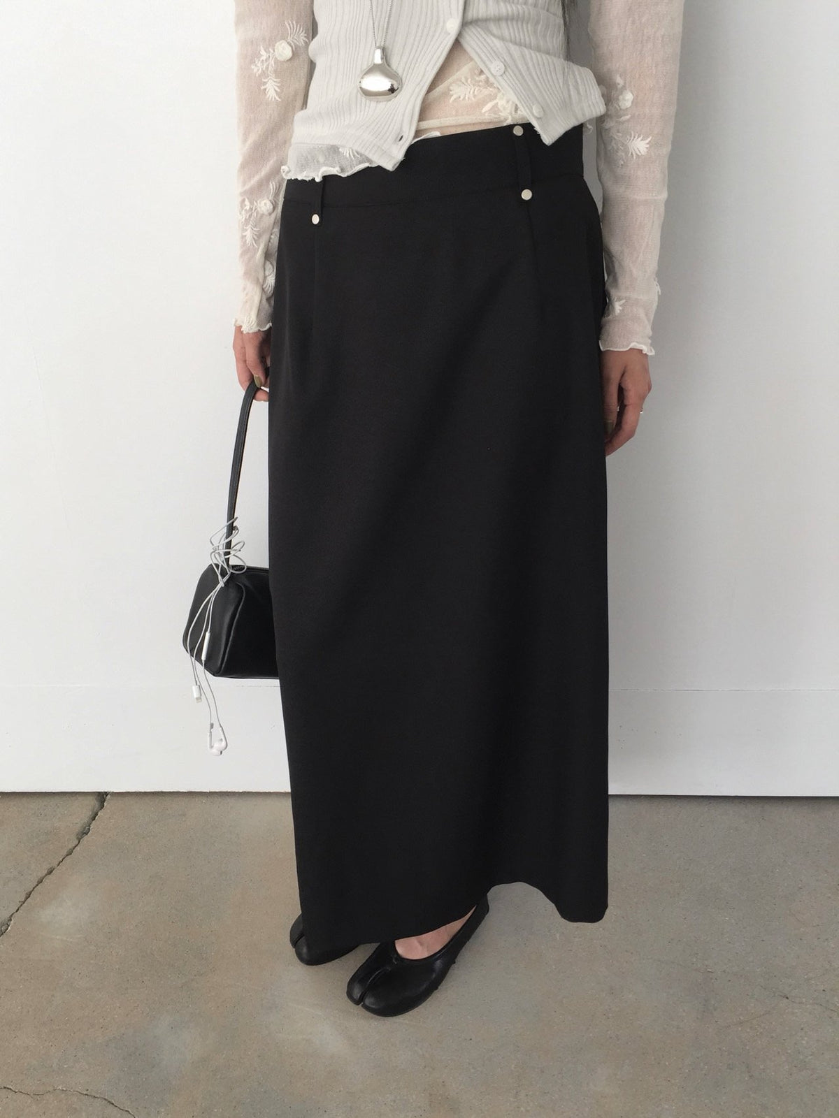 Stud Detail High Waist Maxi Skirt