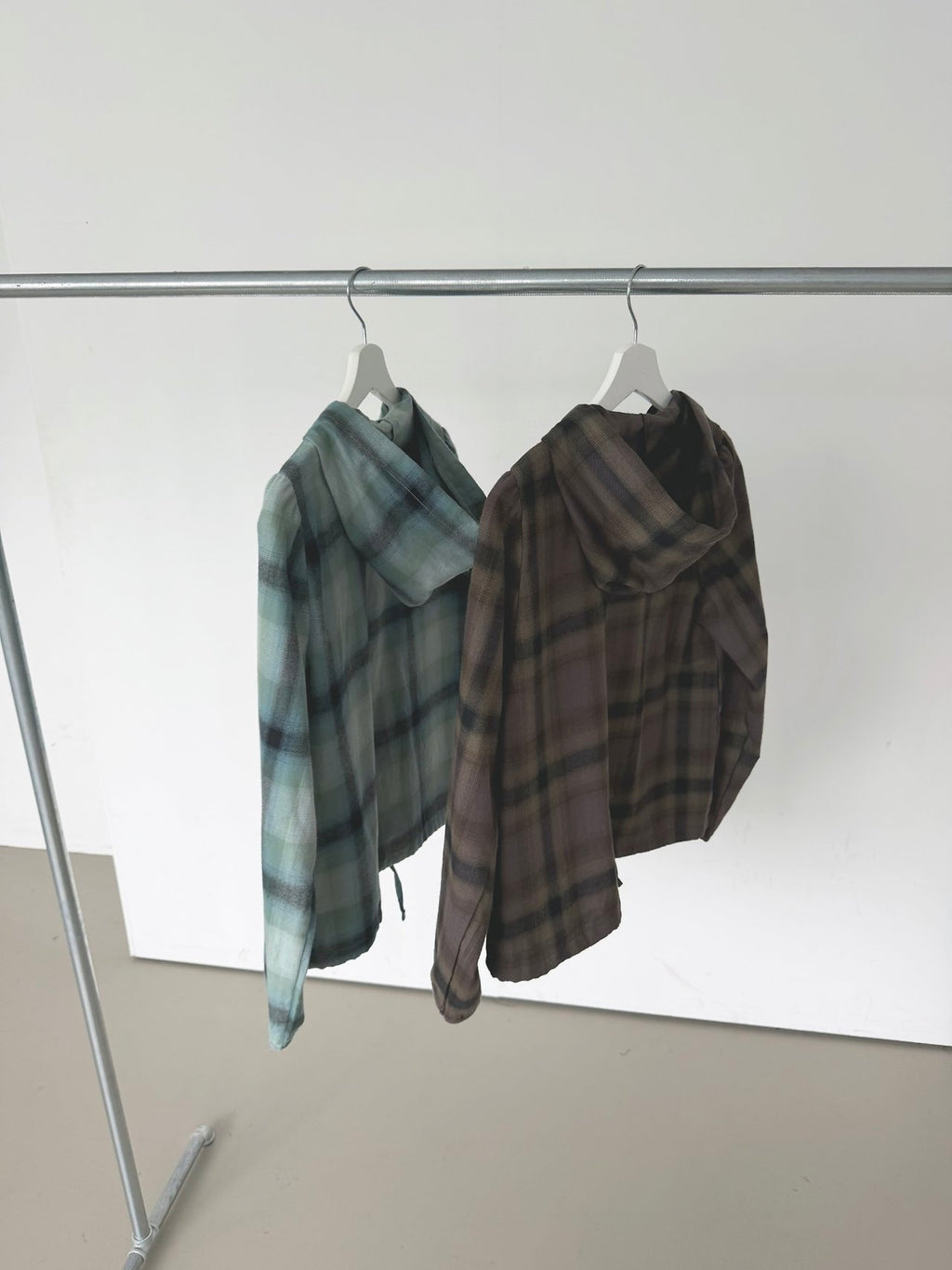 Check Pullover Hooded Shirt with Drawstring Hem