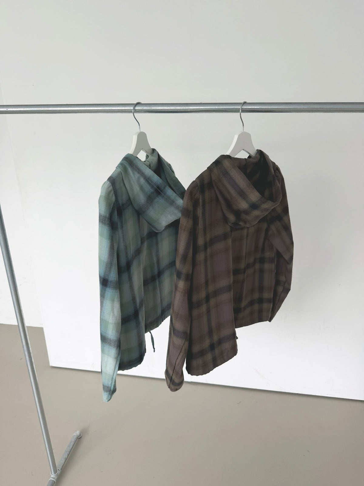 Check Pullover Hooded Shirt with Drawstring Hem