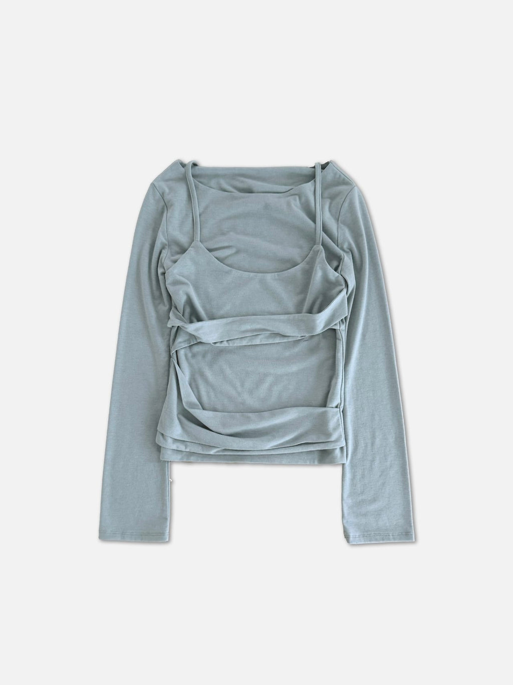 Layered Look Long Sleeve Top with Ruched Strap Detail
