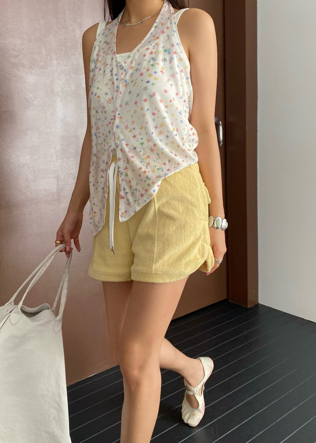 OUPPT Terry Jacquard Drawstring Shorts with Patch Pockets