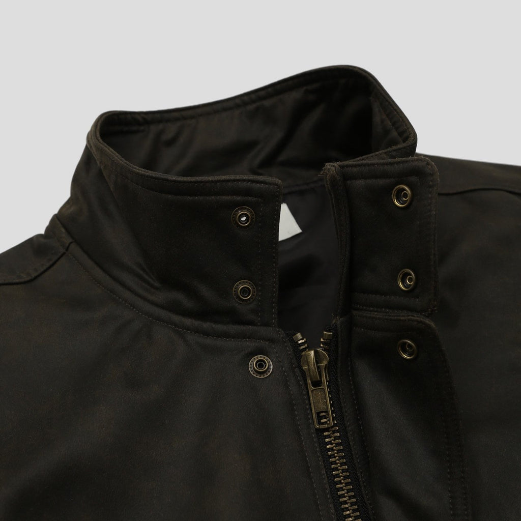 Khaki brown crackle Harrington jacket sleeve detail