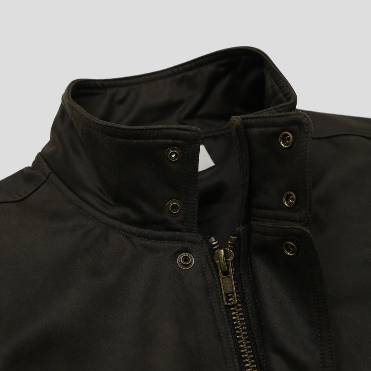 Khaki brown crackle Harrington jacket sleeve detail
