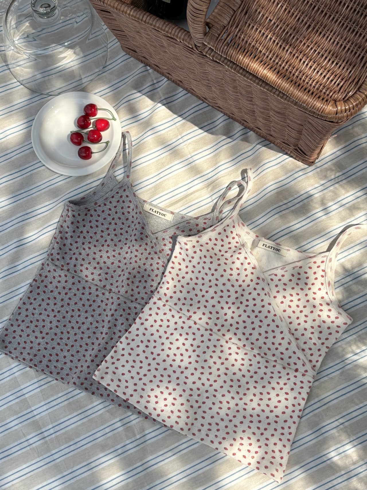 (2pack) Flatyou Strawberry Print Wrap Crop Cami — Cotton