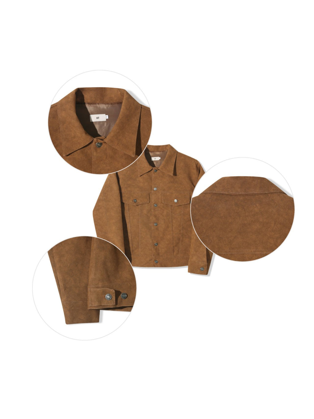 Camel leather-look trucker jacket pointed collar and buttons