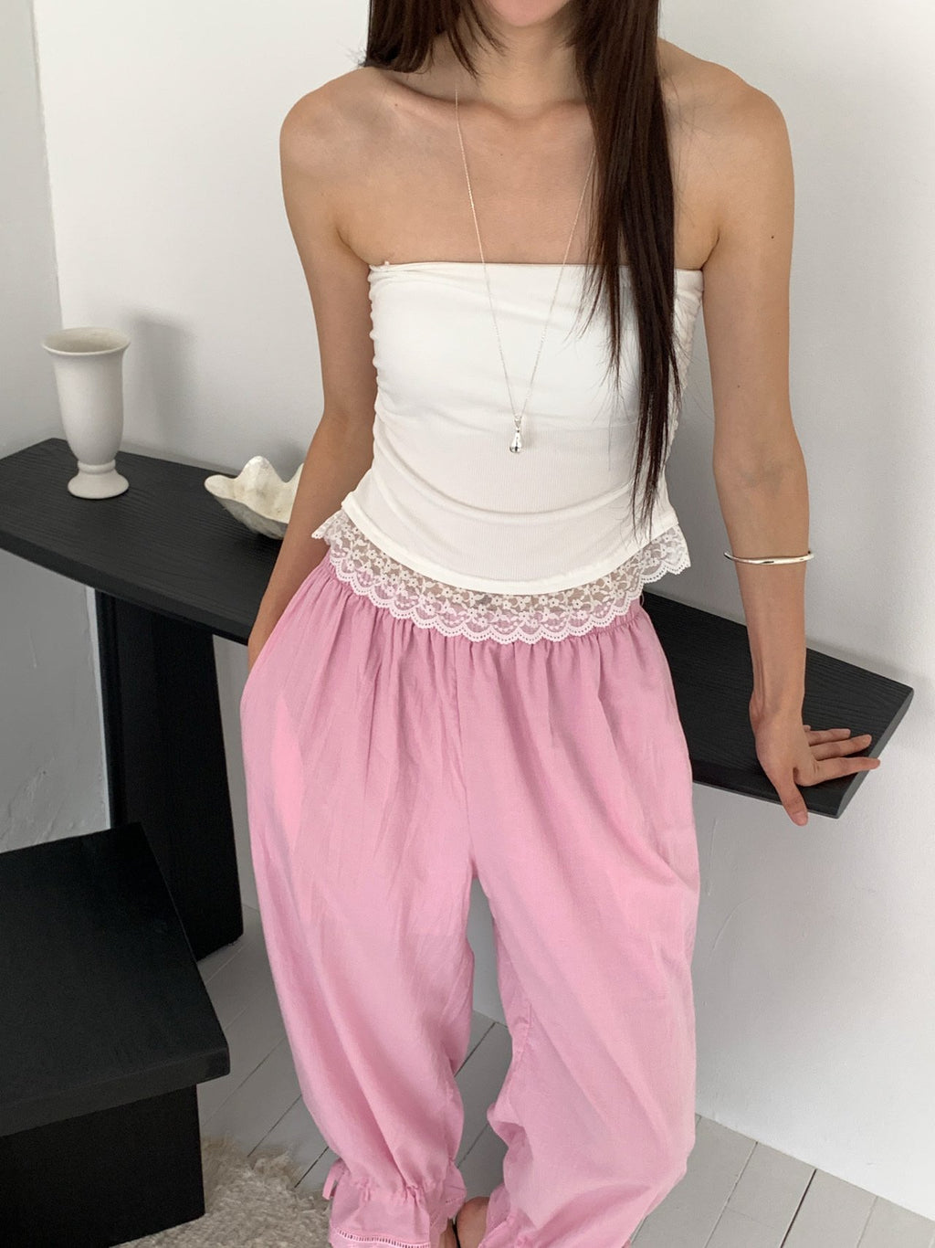 Vive L ribbed lace hem camisole top full look