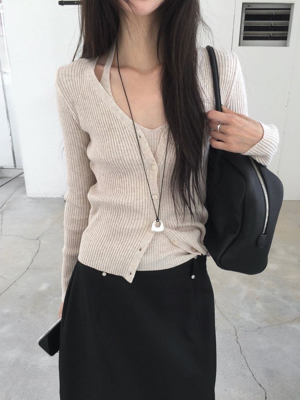 Ribbed Knit Cardigan and Tank Top Set
