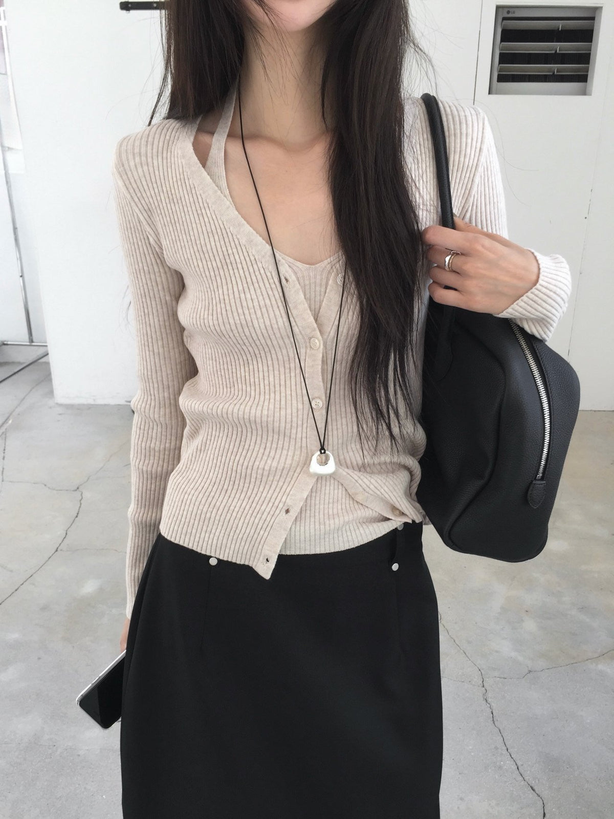Ribbed Knit Cardigan and Tank Top Set