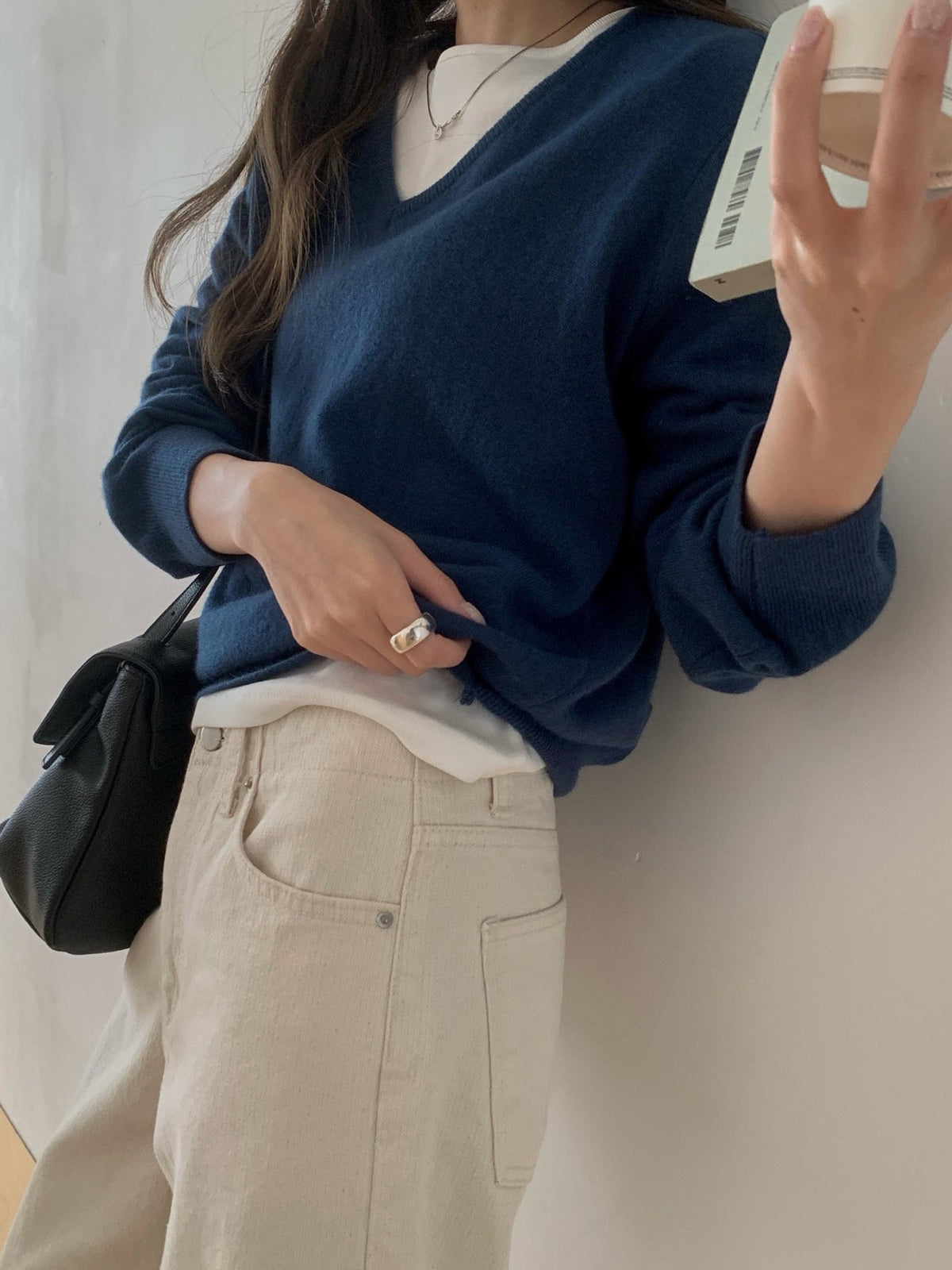 V-Neck Cashmere Blend Knit Pullover