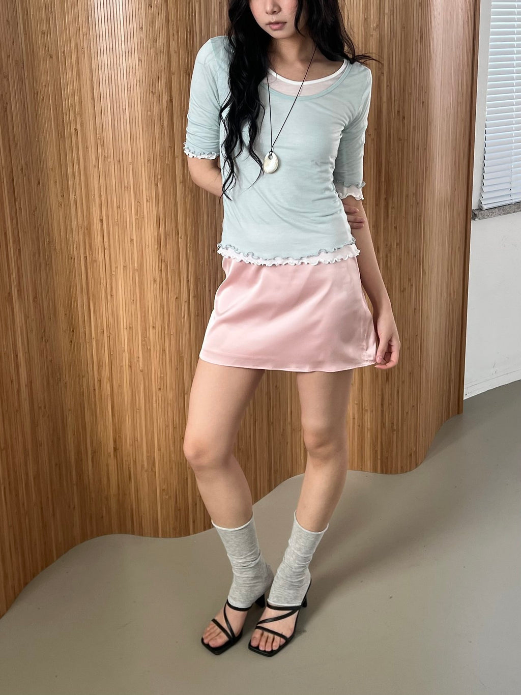 ASKHAKI Satin High Waist Mini Skirt
