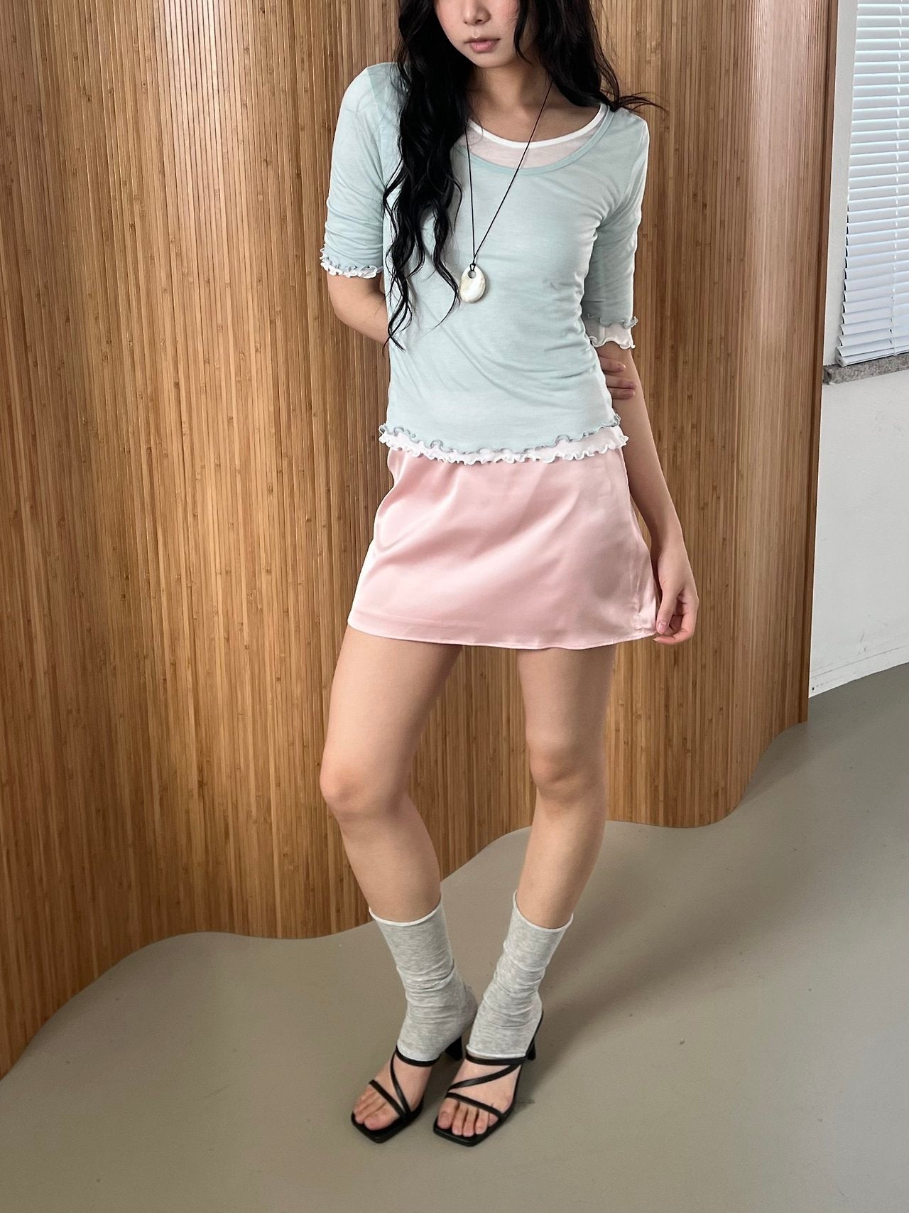 ASKHAKI Satin High Waist Mini Skirt
