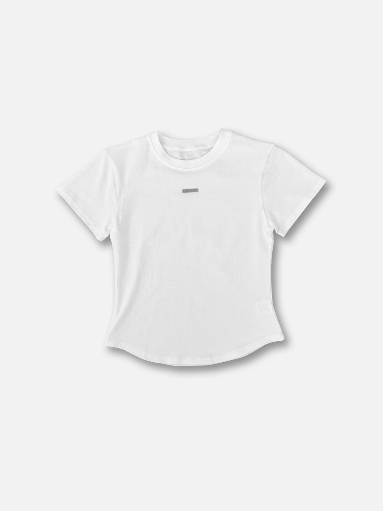 (2Pack) ASKHAKI Metal Plate Logo Slim Cropped Tee