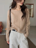 Wide Boat Neck Cable Knit Sweater