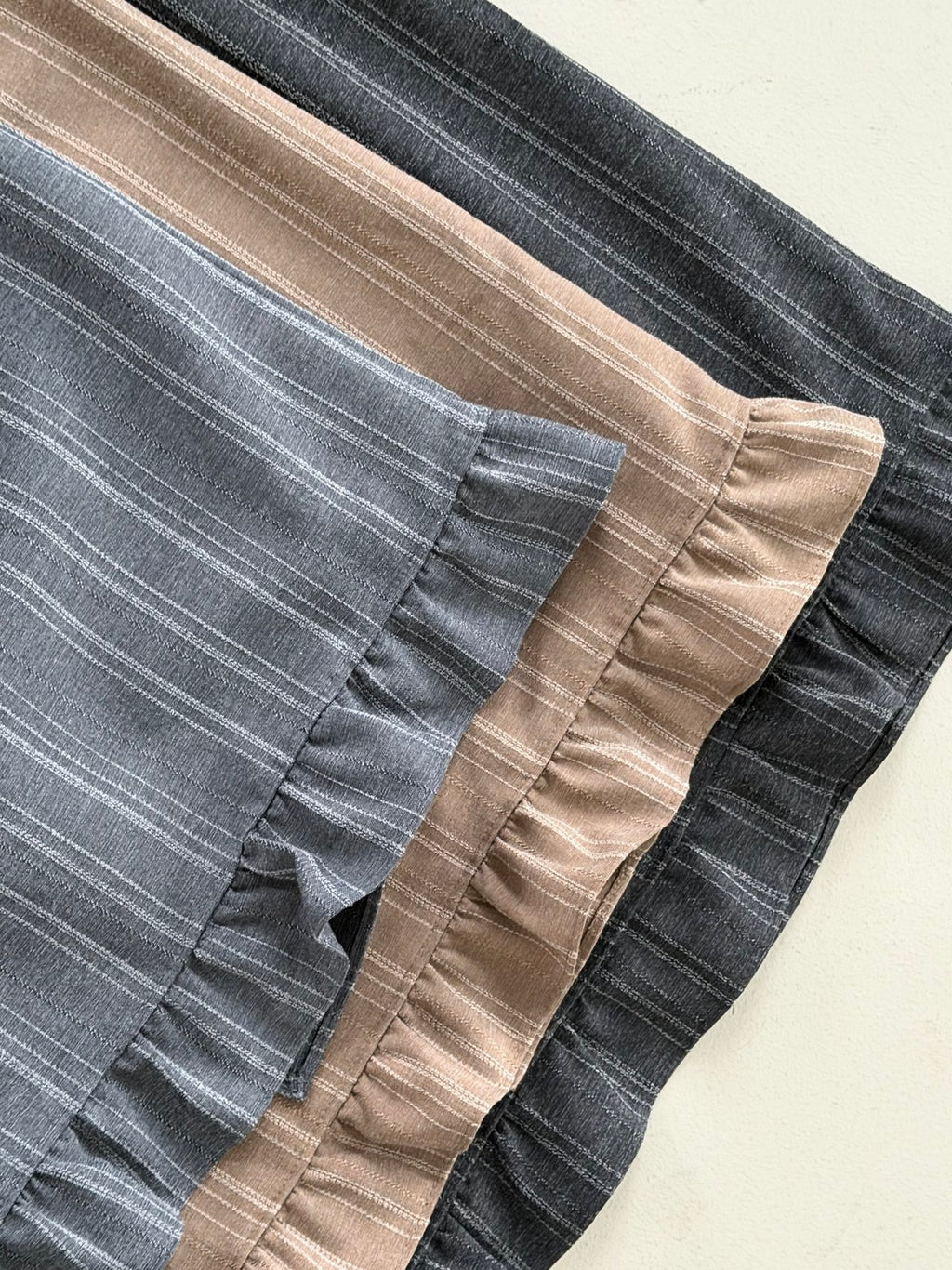 Pinstripe Maxi Skirt with Contrast Waist Band and Ruffle Hem